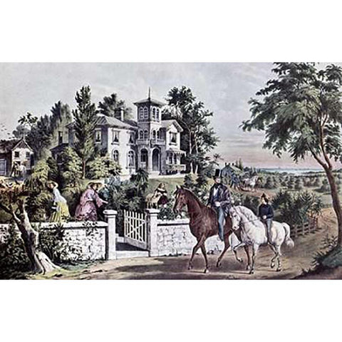 American Country Life: May Morning Gold Ornate Wood Framed Art Print with Double Matting by Ives, Currier and