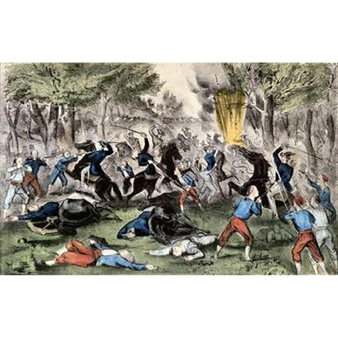 Battle of Bull Run, Va., July 21St, 1861 Black Modern Wood Framed Art Print with Double Matting by Ives, Currier and