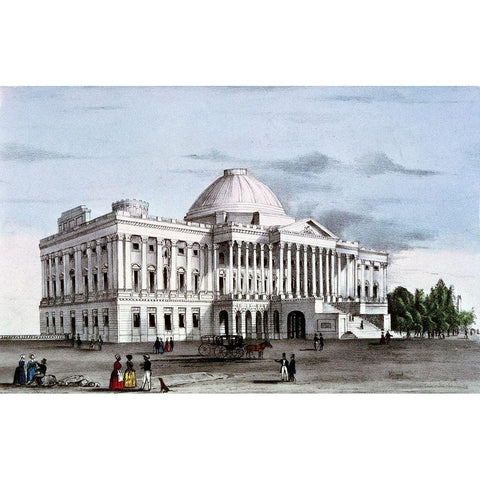 Capitol at Washington, ca. 1835-1836 Black Modern Wood Framed Art Print with Double Matting by Currier, Nathaniel