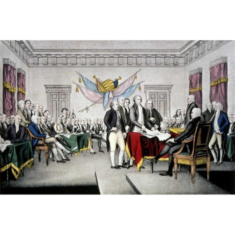 Declaration of Independence White Modern Wood Framed Art Print by Currier and Ives