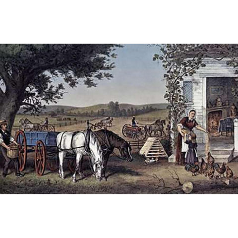 Farm and Fireside White Modern Wood Framed Art Print by Ives, Currier and