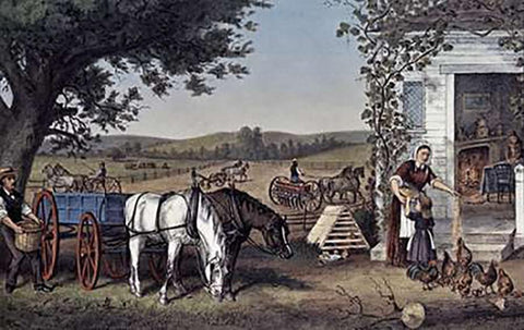 Farm and Fireside White Modern Wood Framed Art Print with Double Matting by Ives, Currier and