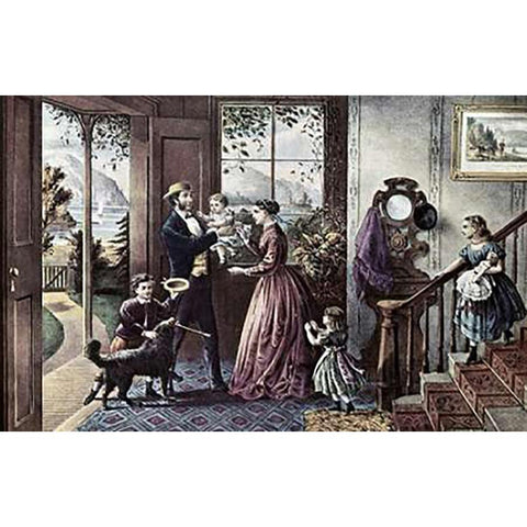 Four Seasons of Life: Middle Age Gold Ornate Wood Framed Art Print with Double Matting by Ives, Currier and