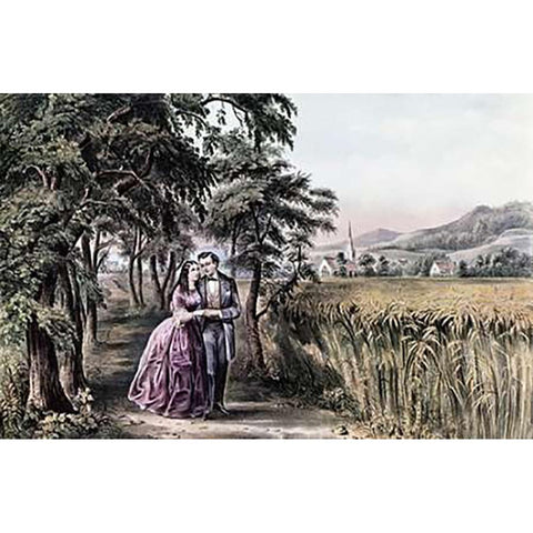 Four Seasons of Life: Season of Love Gold Ornate Wood Framed Art Print with Double Matting by Ives, Currier and