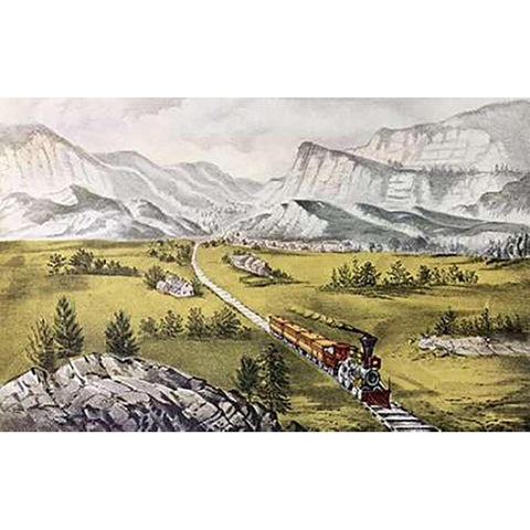 Great West Black Modern Wood Framed Art Print with Double Matting by Ives, Currier and
