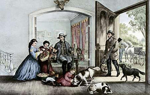 Home From The Woods Black Ornate Wood Framed Art Print with Double Matting by Ives, Currier and