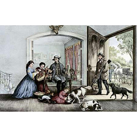 Home From The Woods Black Modern Wood Framed Art Print by Ives, Currier and