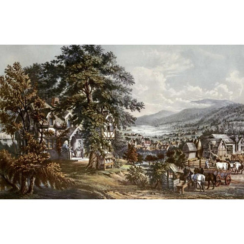 Home of Evangeline-Acadian Land Gold Ornate Wood Framed Art Print with Double Matting by Currier and Ives