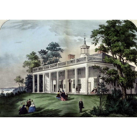 Home of Washington Black Modern Wood Framed Art Print with Double Matting by Currier and Ives