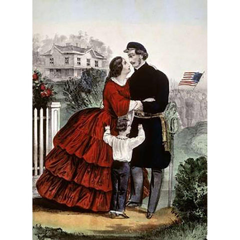 Off For The War White Modern Wood Framed Art Print by Ives, Currier and