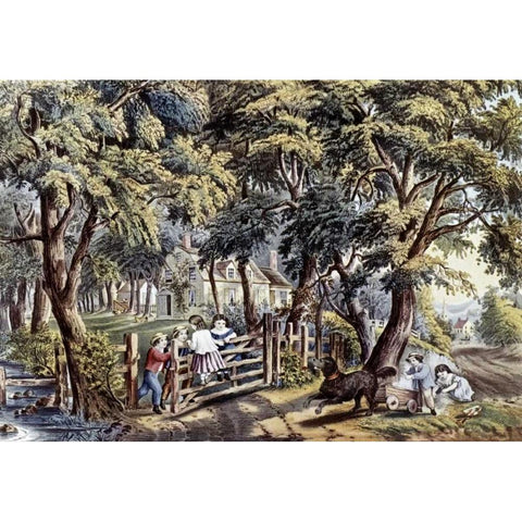 Old Farm Gate White Modern Wood Framed Art Print by Currier and Ives