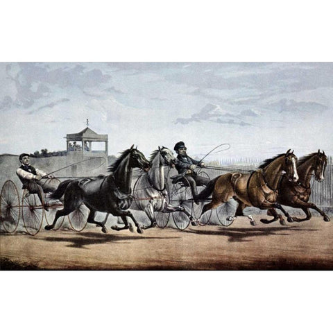 Passing The Stand White Modern Wood Framed Art Print by Currier and Ives