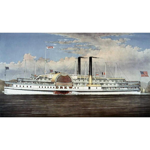 Peoples Line - Hudson River, The Palace Steamers of The World White Modern Wood Framed Art Print by Currier and Ives