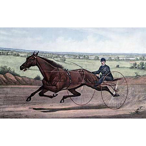 Queen of The Turf Maud S., Driven By W.W. Bair Gold Ornate Wood Framed Art Print with Double Matting by Ives, Currier and