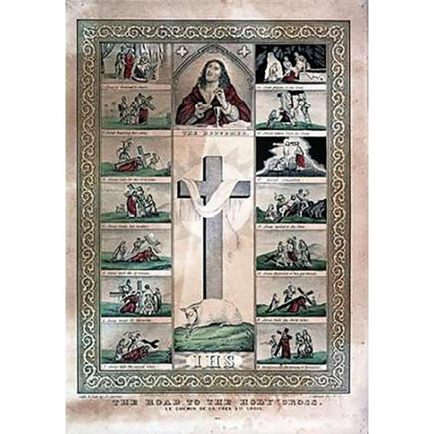 Road To The Holy Cross Black Modern Wood Framed Art Print with Double Matting by Ives, Currier and