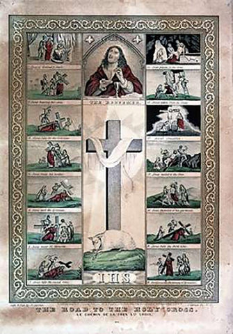 Road To The Holy Cross Black Ornate Wood Framed Art Print with Double Matting by Ives, Currier and