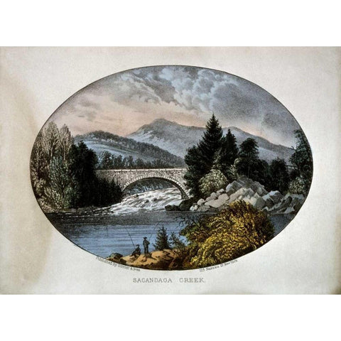 Sacandaga Creek Gold Ornate Wood Framed Art Print with Double Matting by Currier and Ives