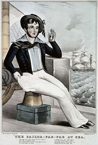 Sailor - Far-Far at Sea Black Ornate Wood Framed Art Print with Double Matting by Ives, Currier and