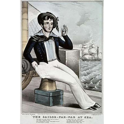 Sailor - Far-Far at Sea Black Modern Wood Framed Art Print by Ives, Currier and