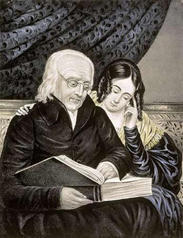 Search The Scriptures Black Ornate Wood Framed Art Print with Double Matting by Ives, Currier and