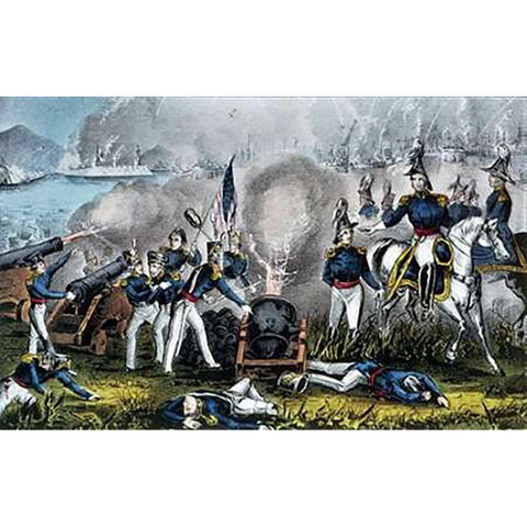 Siege of Vera Cruz March 1847 White Modern Wood Framed Art Print by Ives, Currier and