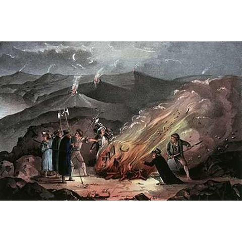 Signal Fires On The Slievenamon Mountains Black Modern Wood Framed Art Print with Double Matting by Ives, Currier and