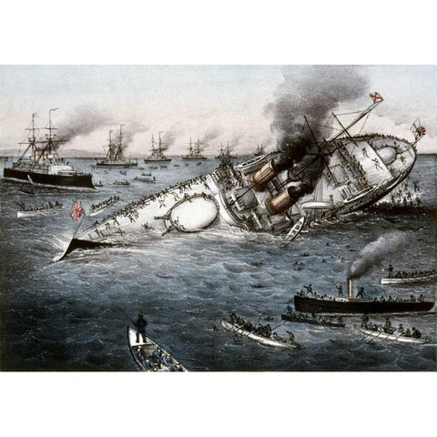 Sinking of The Battleship Victoria Off Tripoli,Syria, June 22, 1893 White Modern Wood Framed Art Print by Currier and Ives