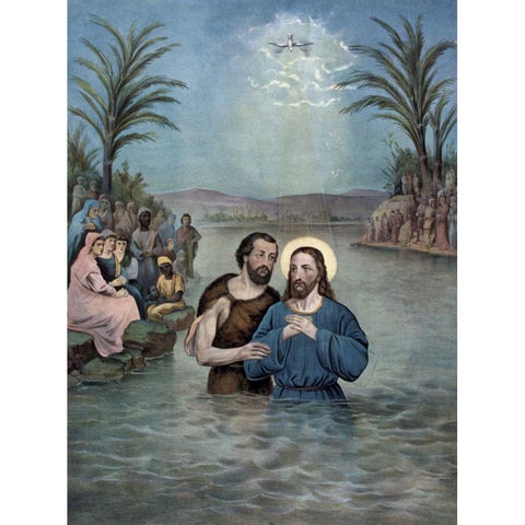 The Baptism of Christ Black Modern Wood Framed Art Print with Double Matting by Currier and Ives