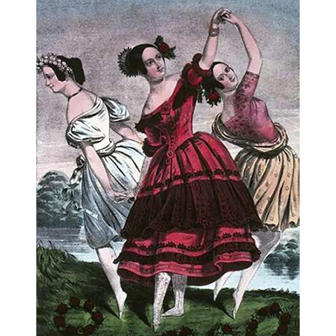 Three Graces Black Modern Wood Framed Art Print with Double Matting by Ives, Currier and