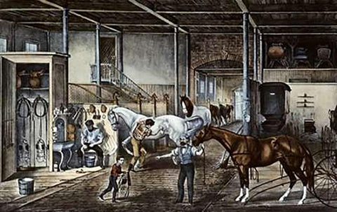 Trotting Cracks at Home a Model Stable Black Ornate Wood Framed Art Print with Double Matting by Ives, Currier and