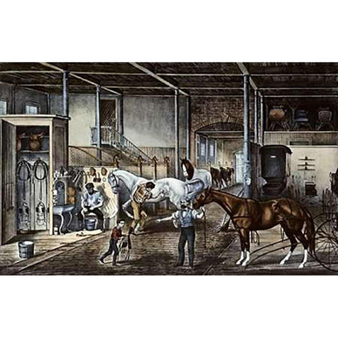 Trotting Cracks at Home a Model Stable Black Modern Wood Framed Art Print by Ives, Currier and