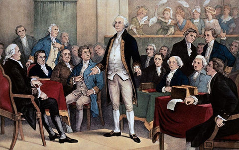 Washington Appointed Commander in Chief Black Ornate Wood Framed Art Print with Double Matting by Currier and Ives,