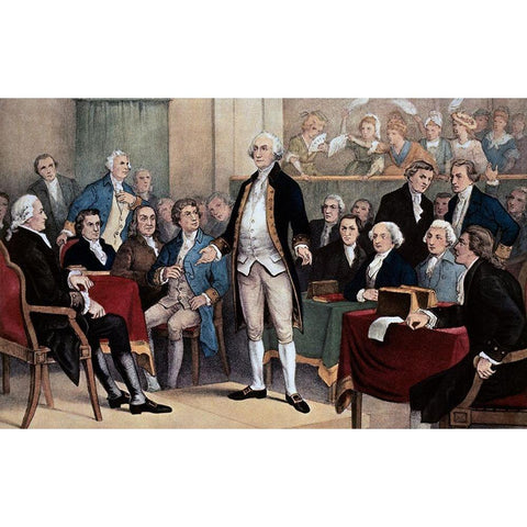 Washington Appointed Commander in Chief Black Modern Wood Framed Art Print by Currier and Ives,