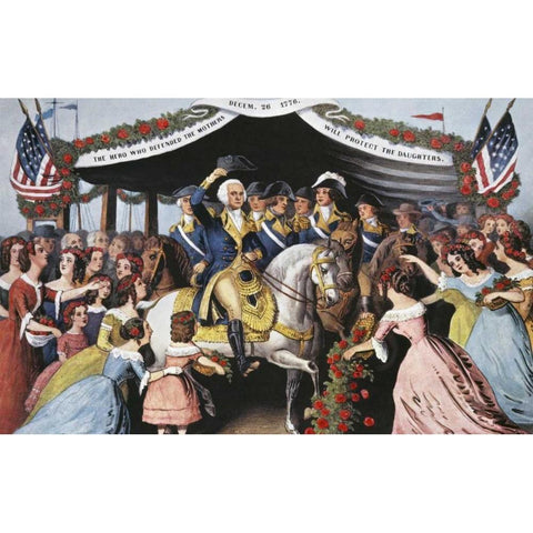 Washingtons Reception, On The Bridge Trenton White Modern Wood Framed Art Print by Currier and Ives