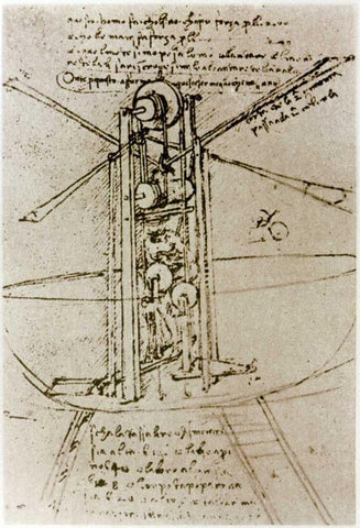 Drawing of a Flying Machine White Modern Wood Framed Art Print with Double Matting by Da Vinci, Leonardo