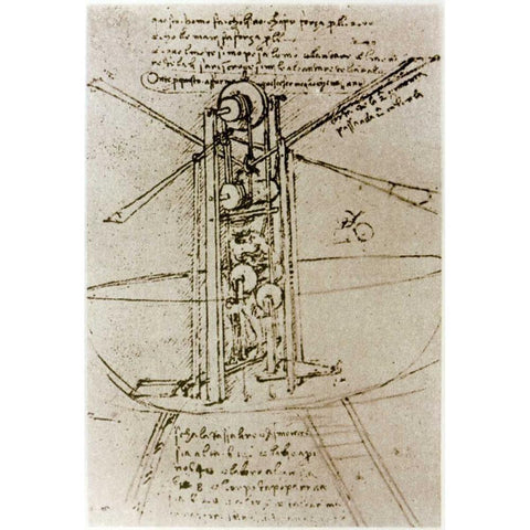 Drawing of a Flying Machine White Modern Wood Framed Art Print by Da Vinci, Leonardo