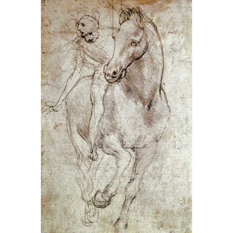 Horse and Rider White Modern Wood Framed Art Print by Da Vinci, Leonardo