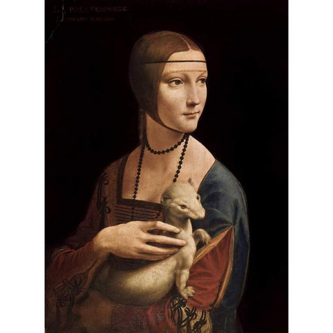 Portrait of Cecilia Gallerani - Lady with an Ermine Gold Ornate Wood Framed Art Print with Double Matting by Da Vinci, Leonardo