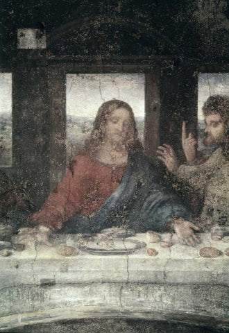 The Last Supper - Detail, Center Black Ornate Wood Framed Art Print with Double Matting by Da Vinci, Leonardo