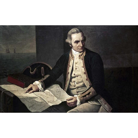Captain James Cook Black Modern Wood Framed Art Print by Dance-Holland, Nathaniel