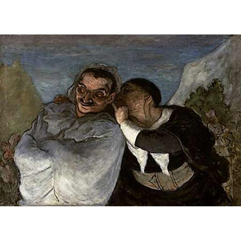 Crispin Et Scapin Gold Ornate Wood Framed Art Print with Double Matting by Daumier, Honore