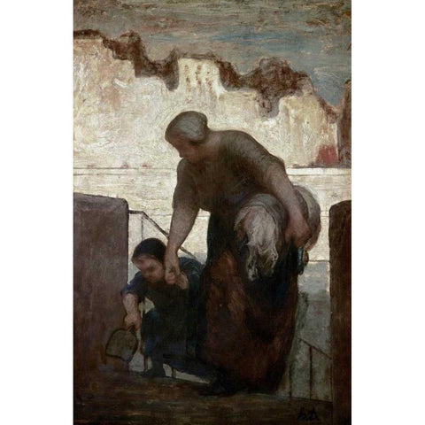 Laundress White Modern Wood Framed Art Print by Daumier, Honore