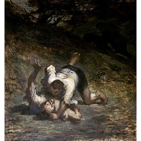 Thief and The Ass Gold Ornate Wood Framed Art Print with Double Matting by Daumier, Honore