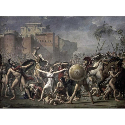 The Battle of The Sabines Black Modern Wood Framed Art Print with Double Matting by David, Jacques-Louis