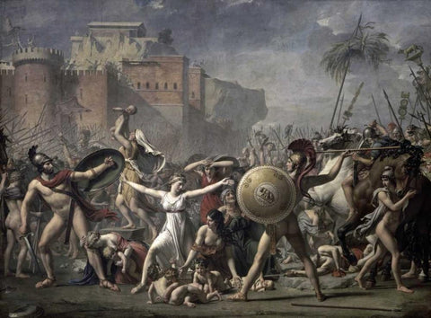 The Battle of The Sabines White Modern Wood Framed Art Print with Double Matting by David, Jacques-Louis