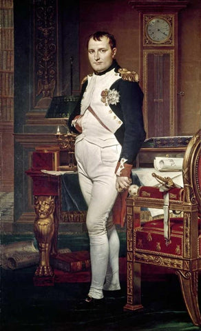 Napoleon In His Study White Modern Wood Framed Art Print with Double Matting by David, Jacques-Louis