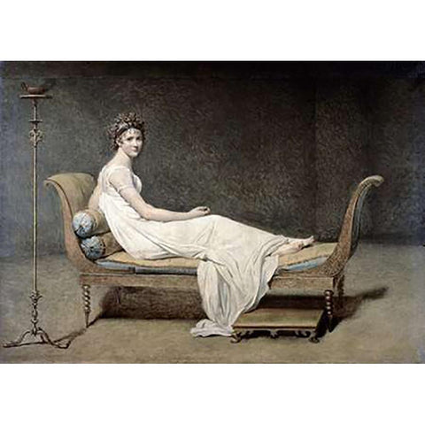 Portrait of Mrs. Recamier Gold Ornate Wood Framed Art Print with Double Matting by David, Jacques-Louis