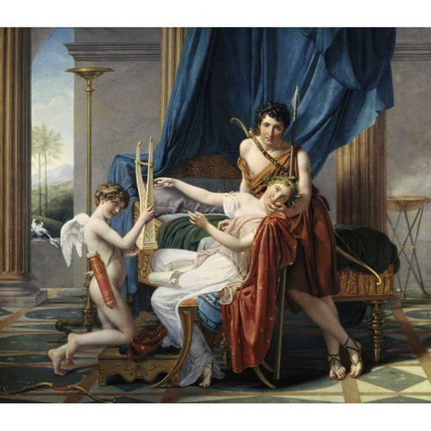 Sappho and Phaon Black Modern Wood Framed Art Print with Double Matting by David, Jacques-Louis