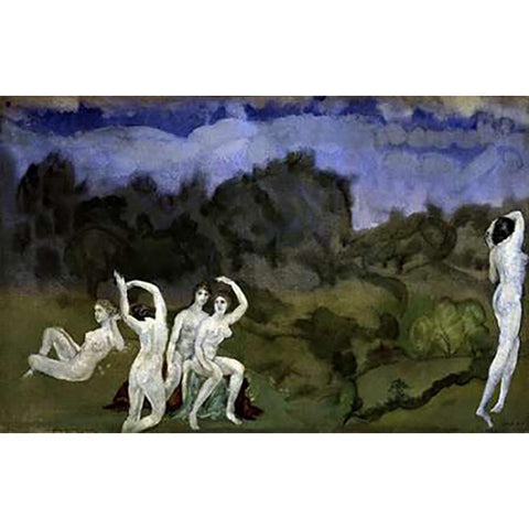 Nudes In a Landscape White Modern Wood Framed Art Print by Davies, Arthur Bowen