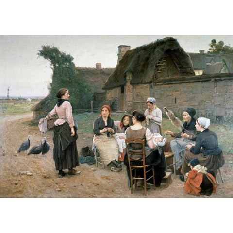 Peasant Women Chatting;Normandy Black Modern Wood Framed Art Print with Double Matting by De Broczik, Wencelas
